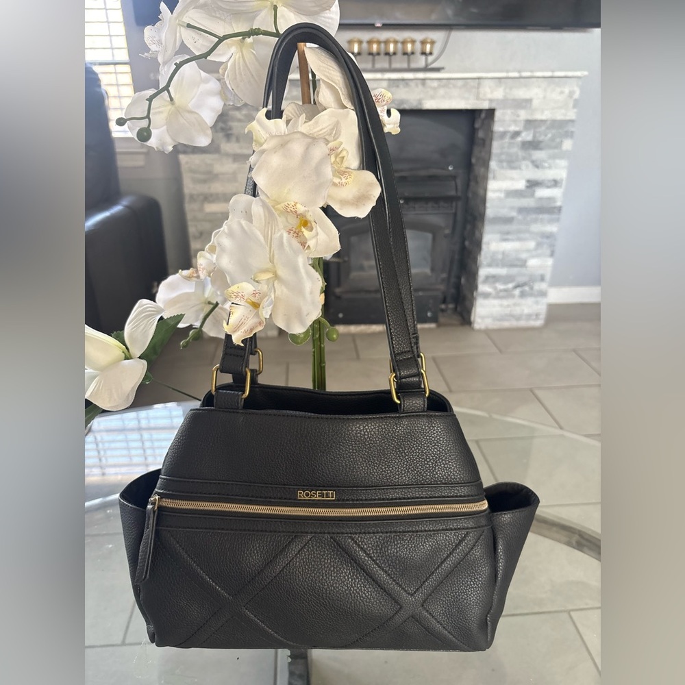 Rosetti Black Handbag with Gold Accents